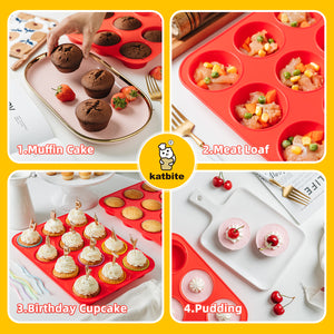 Katbite Silicone Muffin Pan Nonstick BPA Free Baking Tray