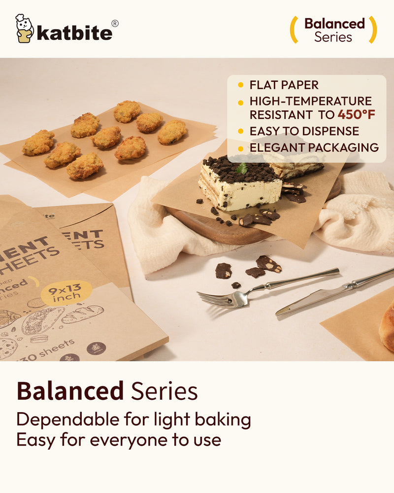 Katbite 130-Pack 9x13" Pre-Cut Parchment Paper Sheets – Non-Stick, Unbleached, Perfect for Baking, Cooking & Air Fryer [Balanced Series]
