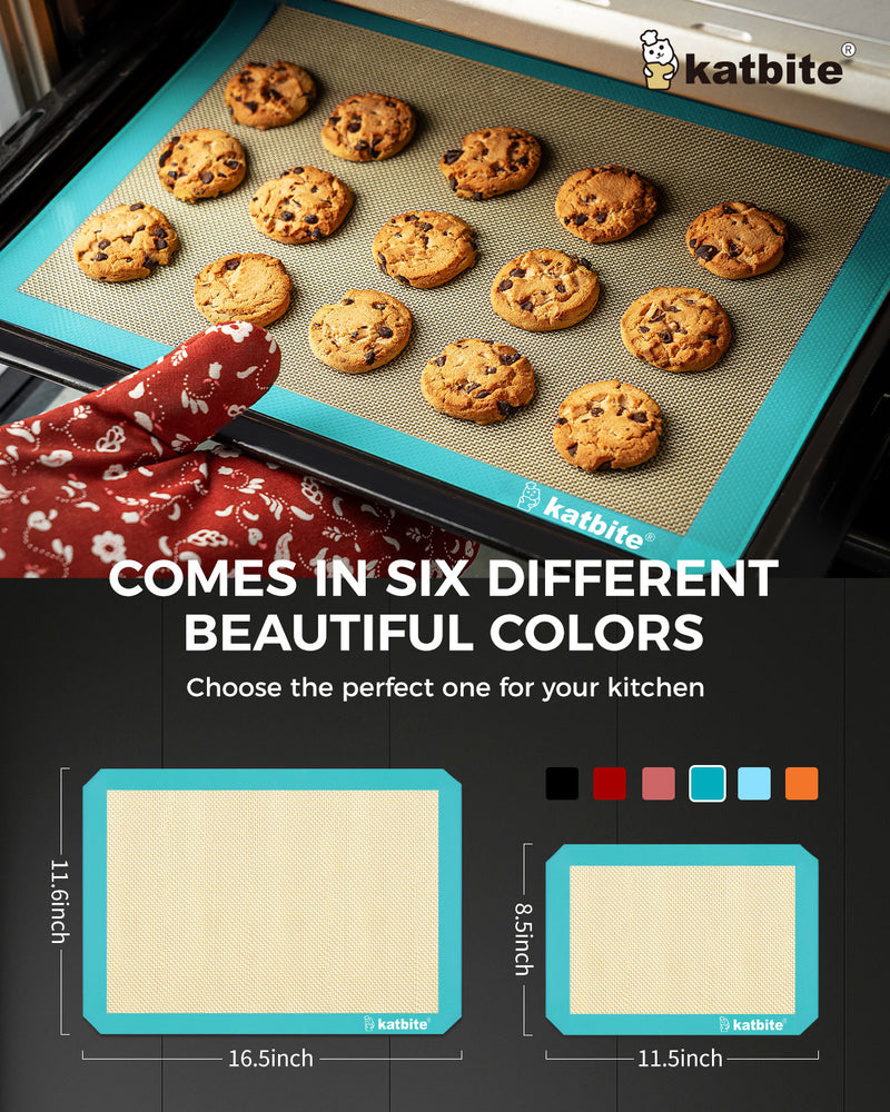 Katbite Silicone Baking Mat Colorful Collection - Set of 3: 2 Half Sheets Mats (11 5/8" x 16 1/2") + 1 Quarter Baking Sheet, Reusable & Nonstick Bakeware Mats for Cookies, Macarons, Bread (Dark Blue)