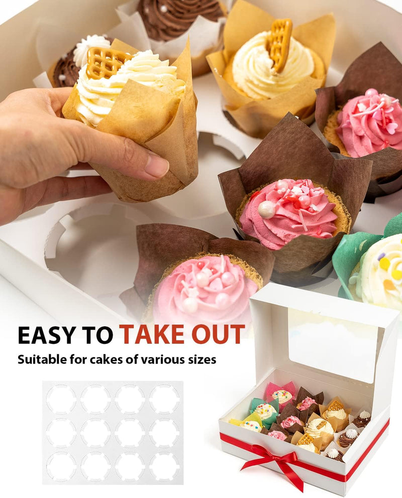 Katbite 12 Count Cupcake Boxes with Windows, 15 Pack Dozen Cupcake Containers for Bakery, Desserts, Muffins
