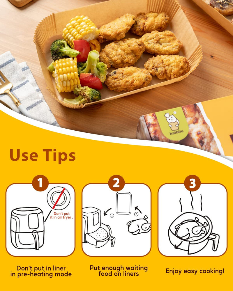 Katbite 220PCS Rectangle Air Fryer Liners, 8.6x5.5'' Air Fryer Liners Disposable for Ninja Dual Air Fryer, Oil-Proof Air Fryer Parchment Paper Liners for Air Fryer Basket for Foodi DZ201, DZ401, FG551