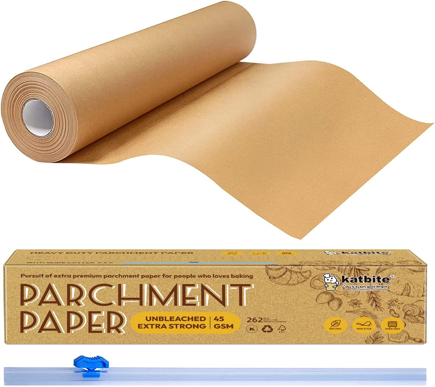 Unbleached Parchment Paper Roll for Baking 12in x 262ft, 260 Sq.Ft, He