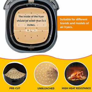 Katbite 9 in Heavy Duty Air Fryer Parchment Liners Unbleached 200 PCS 