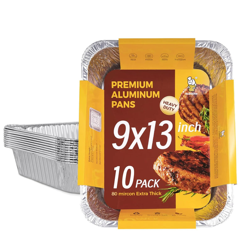 Katbite Aluminum Foil Roaster Baker Pans,9x13 Heavy Duty Foil Takeout Pans,10 Count
