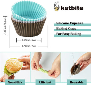 Katbite reusable silicone cupcake cups, 2.75″ size, nonstick and easy to clean—perfect for home baking muffins, cupcakes, and air fryer treats.