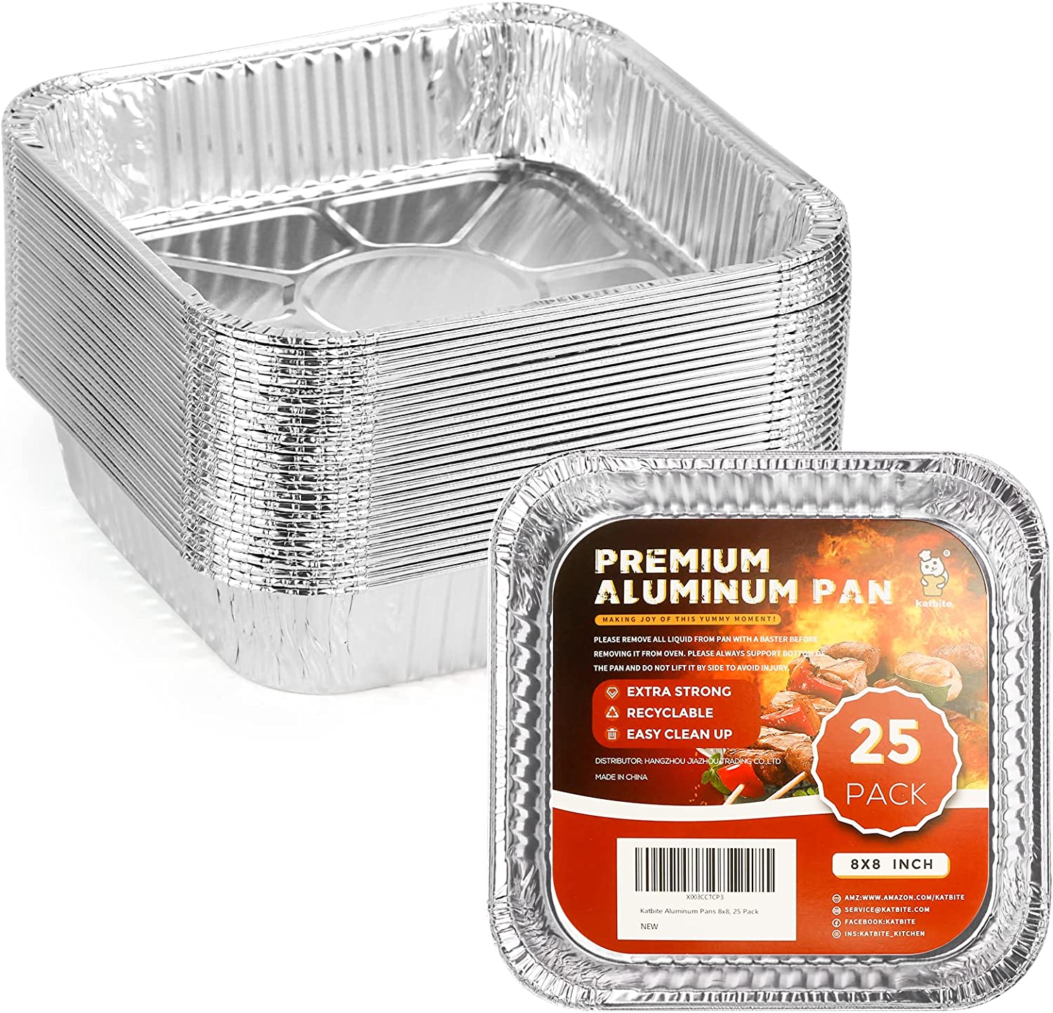 katbite x Aluminum Foil Pans for Air fryer, Disposable 25 Pack Foil Pans, Square Aluminum Baking Pans, Tin Foil Pans Great for Cooking, Heating,
