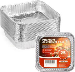 katbite 8 x 8 Aluminum Foil Pans for Air fryer, Disposable 25 Pack Foil Pans, Square Aluminum Baking Pans, Tin Foil Pans Great for Cooking, Heating, Storing, Prepping Food