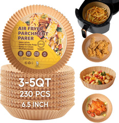 Katbite 230PCS Air Fryer Liners for 5-8 QT Basket, Small Air fryer Liners, Non Stick Air fryer Liner Made of Food Grade Parchment Paper, 6.5 Inch