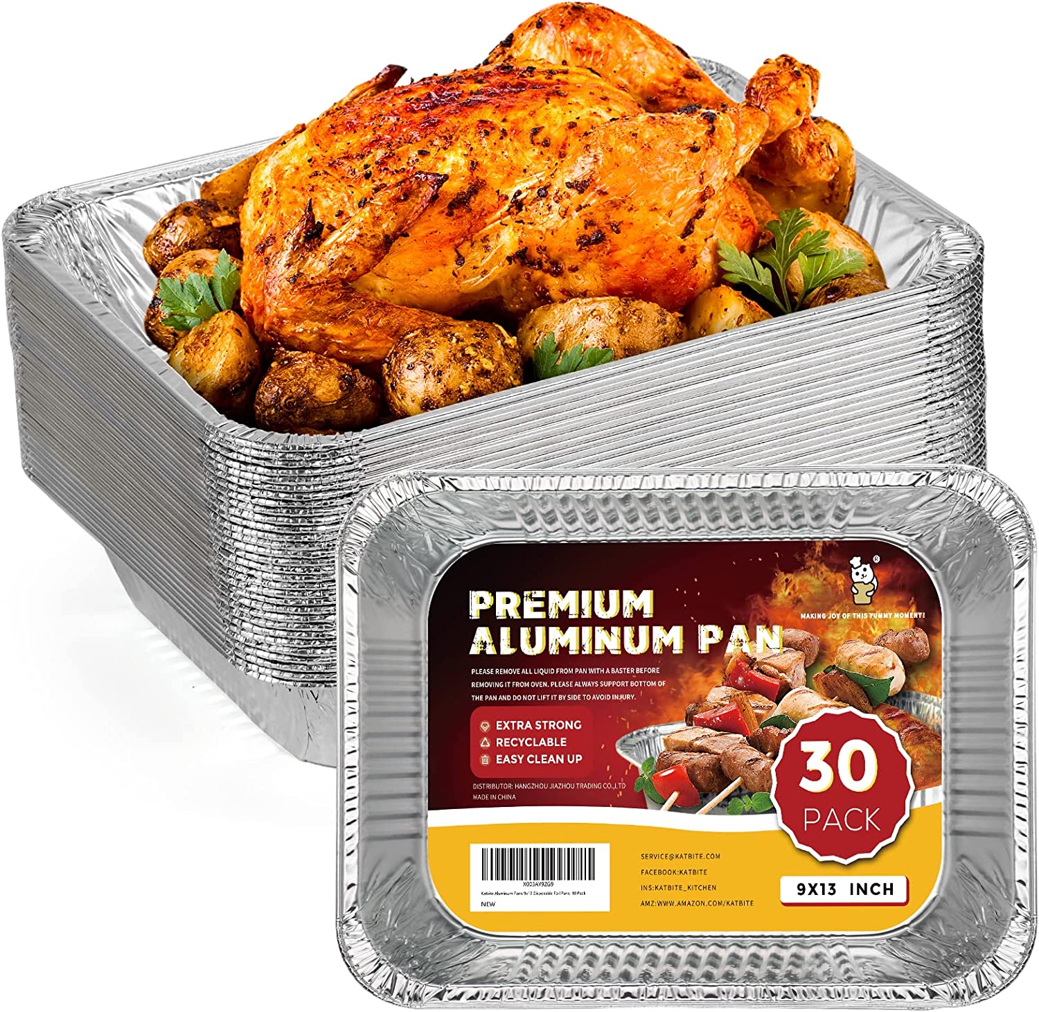 katbite 9x13 Half Size Aluminum Foil Pans, Disposable 30 Pack Baking P