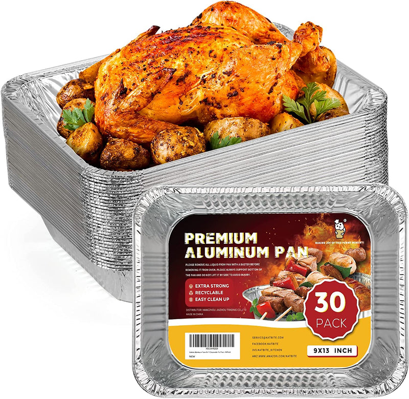 katbite 9x13 Half Size Aluminum Foil Pans, Disposable 30 Pack Baking Pans, Square Aluminum Baking Pans, Foil Pans Great for Cooking, Heating, Storing, Prepping Food