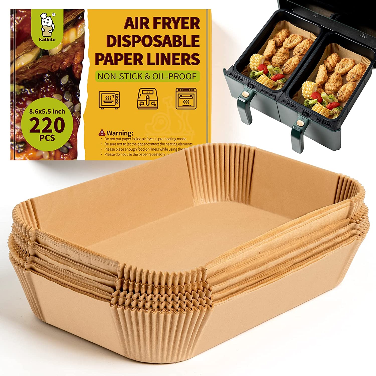 BYKITCHEN Square Air Fryer Liners for 2 to 5 Qt, Set of 100, 8 Inch  Perforated Square Air Fryer Parchment Paper, Air Fryer Filters for Basket