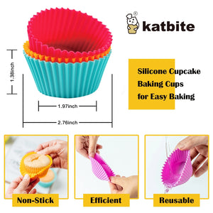 Katbite reusable silicone cupcake cups, 2.75″ size, nonstick and easy to clean—perfect for home baking muffins, cupcakes, and air fryer treats.