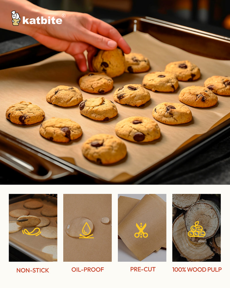 Katbite Heavy Duty Unbleached Parchment Paper, 200 Pcs, 9x13 inch,Brown