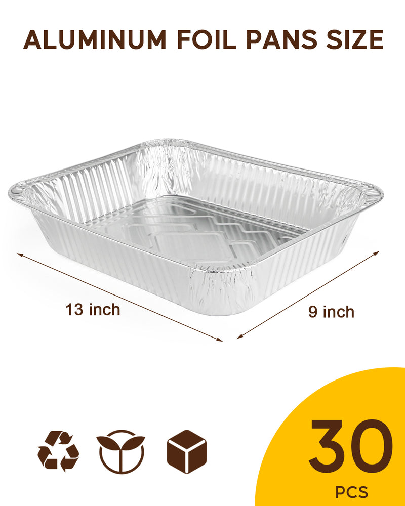 FUNSTITUTION Foil Pans 9x13 (30 Pack) - Disposable Baking Pans With High  Heat Conductivity For Grilling, Cooking, Storing, Prepping