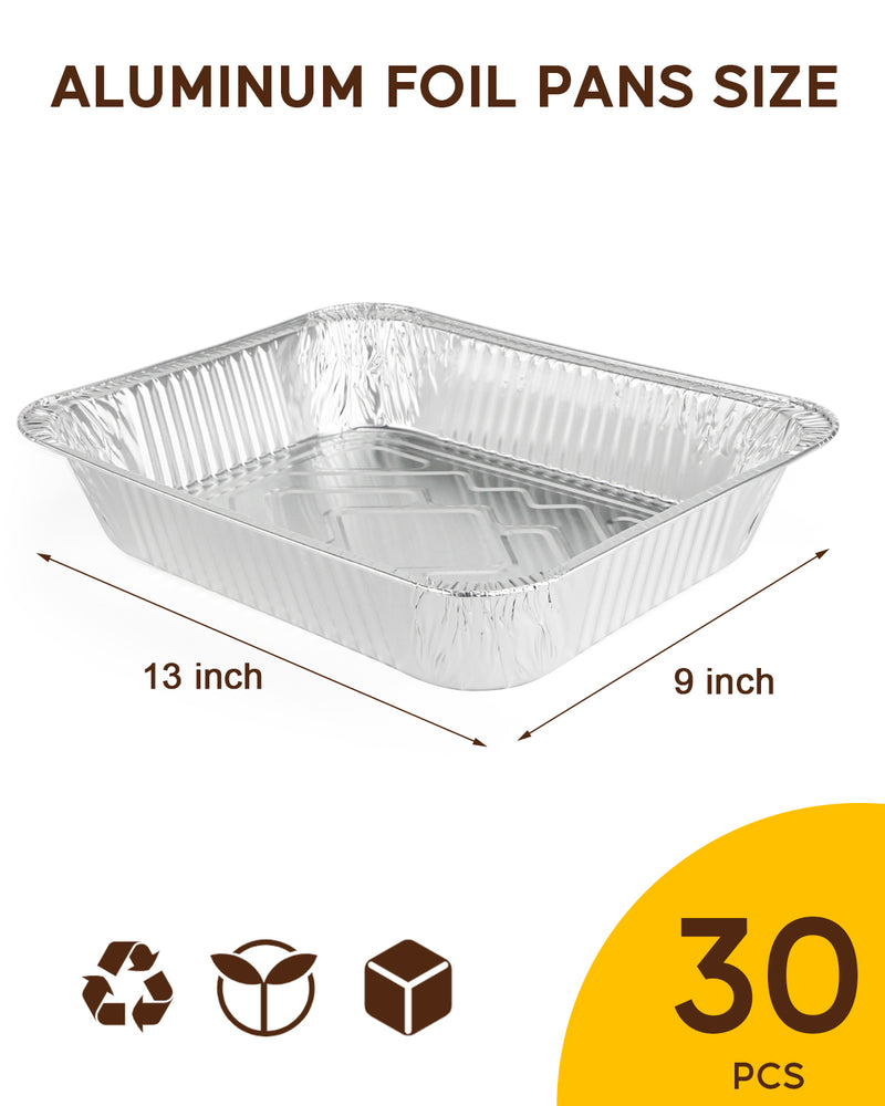 katbite 9x13 Half Size Aluminum Foil Pans, Disposable 30 Pack Baking Pans, Square Aluminum Baking Pans, Foil Pans Great for Cooking, Heating, Storing, Prepping Food