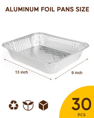 katbite 9x13 Half Size Aluminum Foil Pans, Disposable 30 Pack Baking Pans, Square Aluminum Baking Pans, Foil Pans Great for Cooking, Heating, Storing, Prepping Food