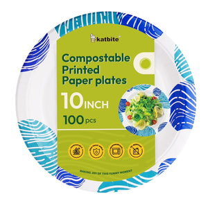 Katbite Compostable Paper Plates Blue Heavy Duty
