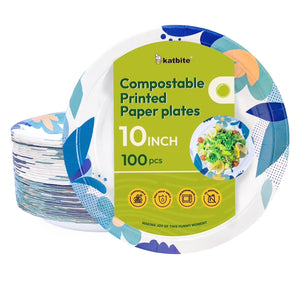 Katbite Compostable Paper Plates Blue Heavy Duty