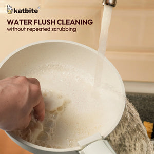 Katbite 11 Piece Nonstick Cookware Set with Detachable Handle Cream White