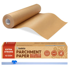 Unbleached Parchment Paper Roll for Baking, 15 in x 210 ft, 260 Sq.Ft Baking Paper with Slide Cutter, Heavy Duty & Non-stick, Brown Parchment Paper for Cooking, Air Fryer, Steaming, Bread, Cookies