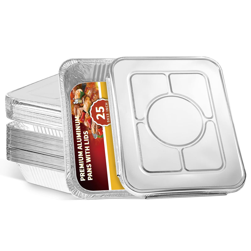 katbite 9x13 Aluminum Pans With Lids, 25 Packs Disposable Baking