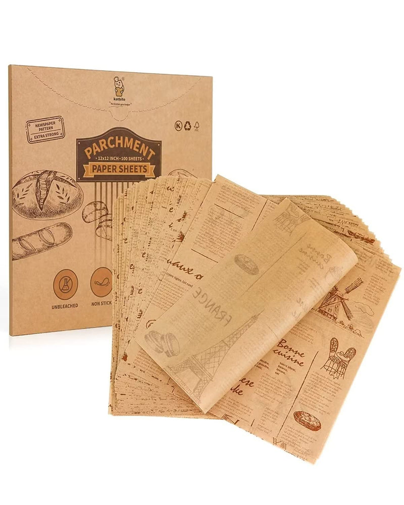 Katbite Parchment Paper, Grease-Proof and Non-Stick Deli Sheets 100 Pcs 12x12 Inch