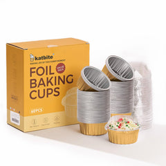 Katbite 60 pcs 5oz Aluminum Foil Cupcake Baking Cups, Muffin Tins for Creme Brulee, Desserts, Baking - Gold