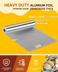 Katbite Aluminum Foil Heavy Duty 12inx150ft, 25 Micron Thick Strong Foils Aluminum Roll with Serrated Cutter for Home Cooking, Catering, Grilling, Roasting, 150Sqft