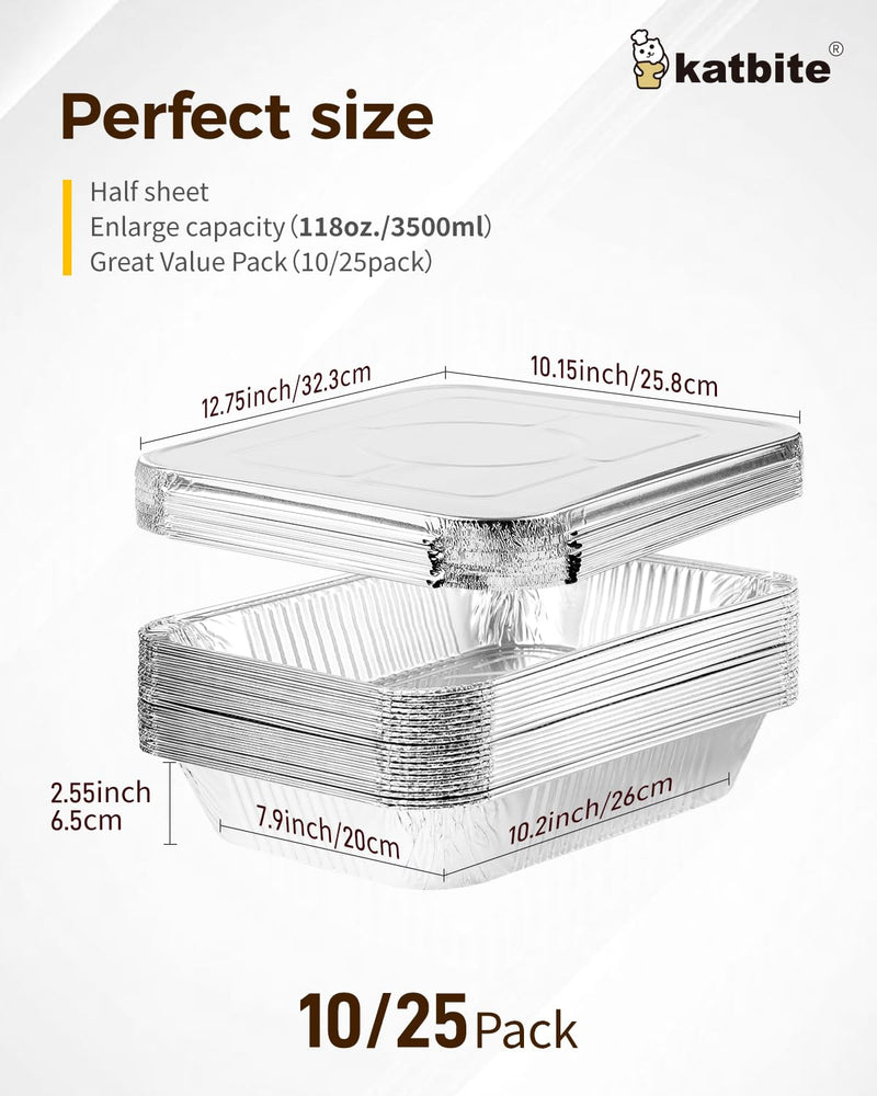 katbite 9x13 Aluminum Pans With Lids, 25 Packs Disposable Baking Pans With Lids, Rectangular Aluminum Baking Pans, Foil Pans Great For Cooking, Heating, Storing, Prepping Food