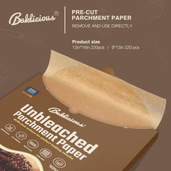 Baklicious 9X13 inch 220 Pcs Unbleached Parchment Paper Baking Sheets