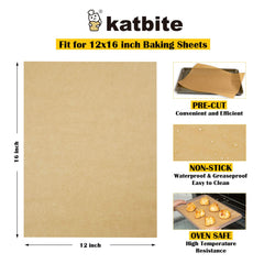Katbite Heavy Duty Unbleached Parchment Paper for Baking, 12x16 inch, 200 Pcs