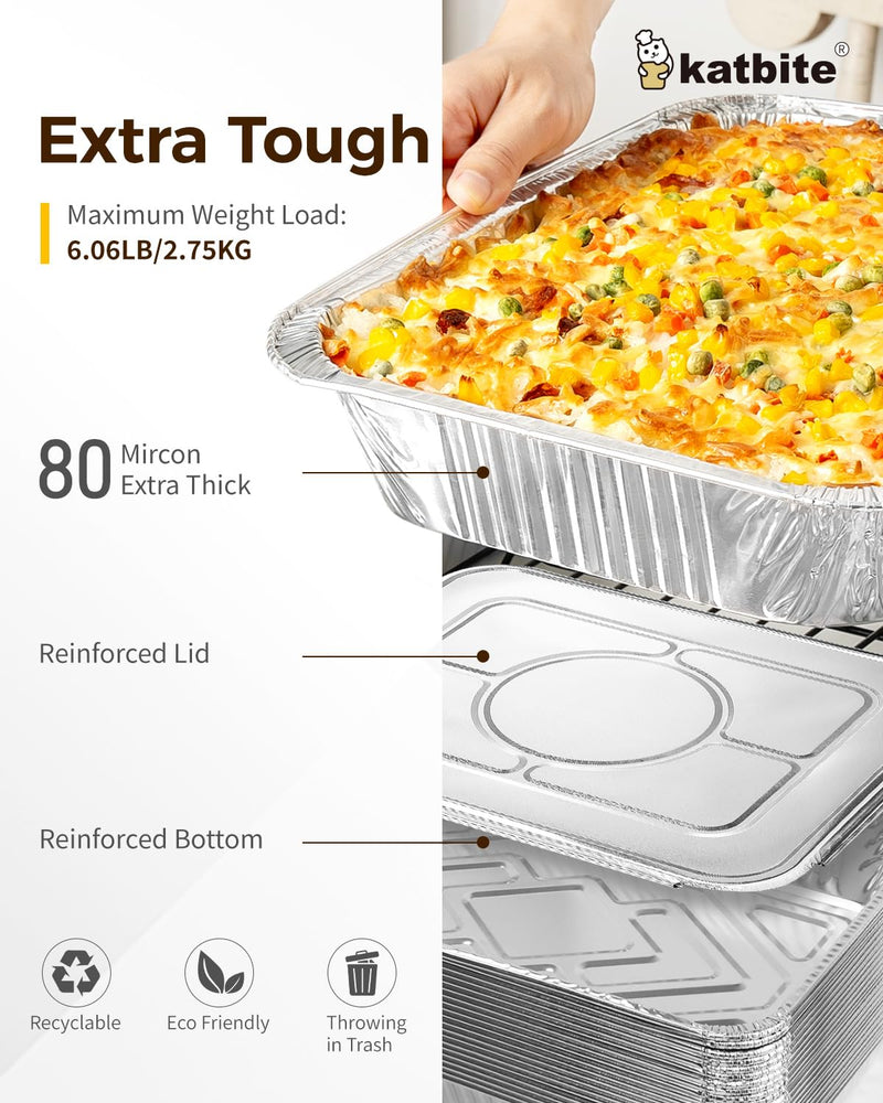 Katbite 9x13 inch (10 Packs) Disposable Aluminum Pans With Lids Foil Baking Pans Rectangular Aluminum Baking Pans