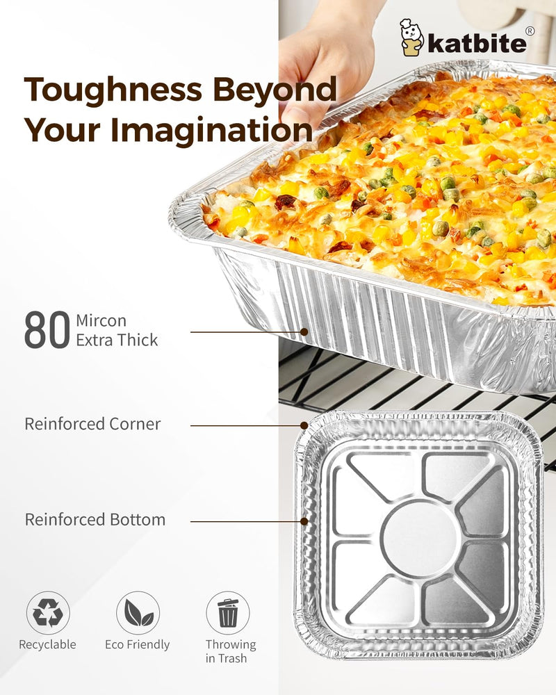 katbite 8x8 Aluminum Pans Disposable With Clear Lids for Air fryer, 25 Pack Disposable Foil Pans, Square Aluminum Baking Pans, Tin Foil Pans Great for Cooking, Heating, Storing, Prepping Food