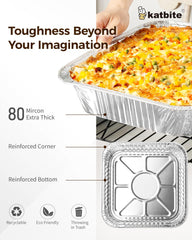 katbite 8x8 Aluminum Pans Disposable With Clear Lids for Air fryer, 25 Pack Disposable Foil Pans, Square Aluminum Baking Pans, Tin Foil Pans Great for Cooking, Heating, Storing, Prepping Food