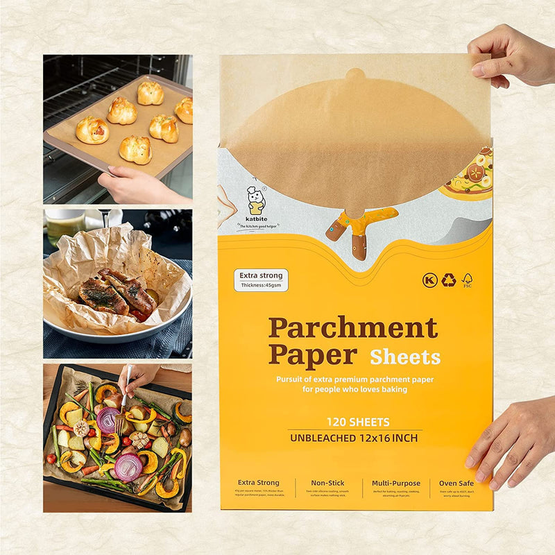 Katbite Heavy Duty Unbleached Parchment Paper for Baking, 12x16 inch, 200 Pcs