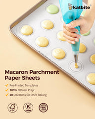 Katbite 100 Pcs Macaron Parchment Paper Sheets 12x16 Inch, Precut Printed Parchment Baking Paper with Macaron Template, Non-Stick & Heavy Duty, Half Sheet Parchment Paper for Baking,Macaron,Cookies