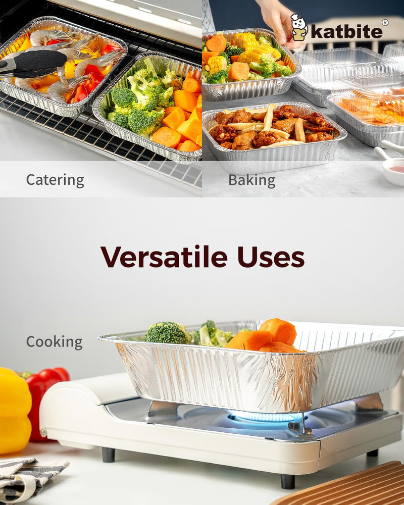 katbite 8x8 Aluminum Pans Disposable With Clear Lids for Air fryer, 25 Pack Disposable Foil Pans, Square Aluminum Baking Pans, Tin Foil Pans Great for Cooking, Heating, Storing, Prepping Food