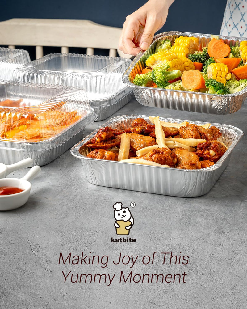 katbite 8x8 Aluminum Pans Disposable With Clear Lids for Air fryer, 25 Pack Disposable Foil Pans, Square Aluminum Baking Pans, Tin Foil Pans Great for Cooking, Heating, Storing, Prepping Food