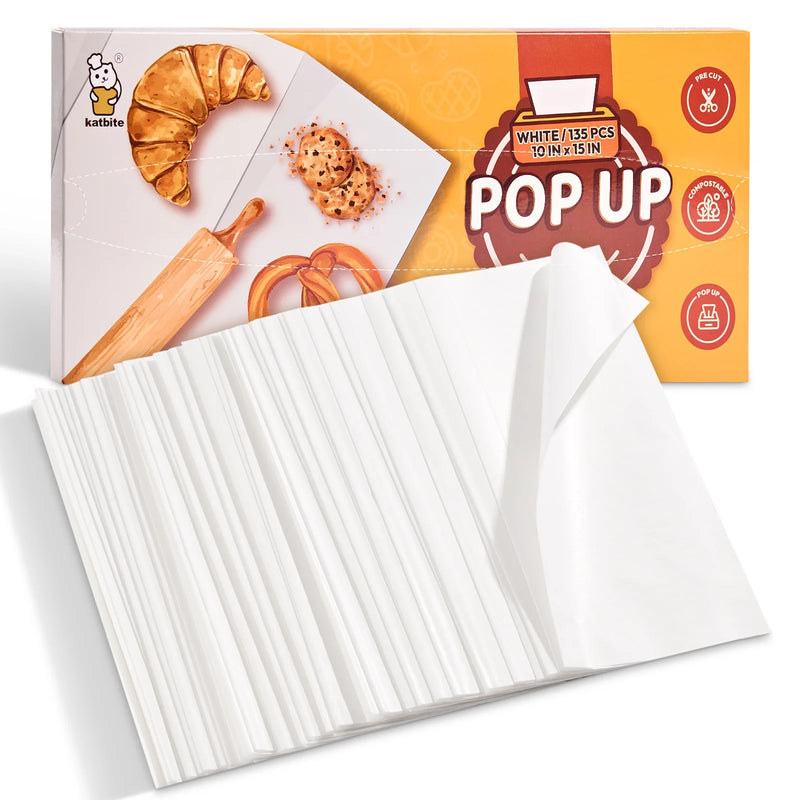 Katbite 135Pcs 10x15 Inch Heavy Duty Non-Stick Pop-Up Pre-Cut Parchment Paper Sheets