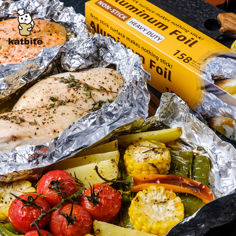 Katbite Non Stick Aluminum Foil Roll, 12 Inch 158 Sq.Ft Grilling Foil Wrap for Cooking, Roasting, BBQ, Baking, Catering