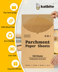 Katbite 100 Pcs Parchment Paper Sheets,16x24 Inches Non-Stick Precut Baking Parchment,Unbleached Parchment Paper for Baking, Cooking, Grilling, Frying and Steaming, Full Sheet Baking Pan Liners