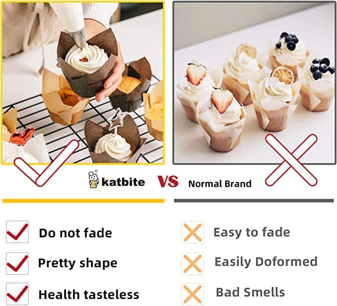 Katbite Tulip Cupcake Liners 200PCS, Muffin Baking Cupcake Liners Holders, Baking Cups, Cupcake Wrapper for Party, Wedding, Birthday(White)