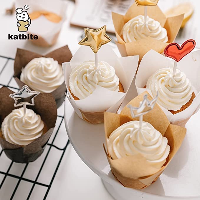 Katbite Tulip Cupcake Liners 200PCS, Muffin Baking Cupcake Liners Holders, Baking Cups, Cupcake Wrapper for Party, Wedding, Birthday(White)