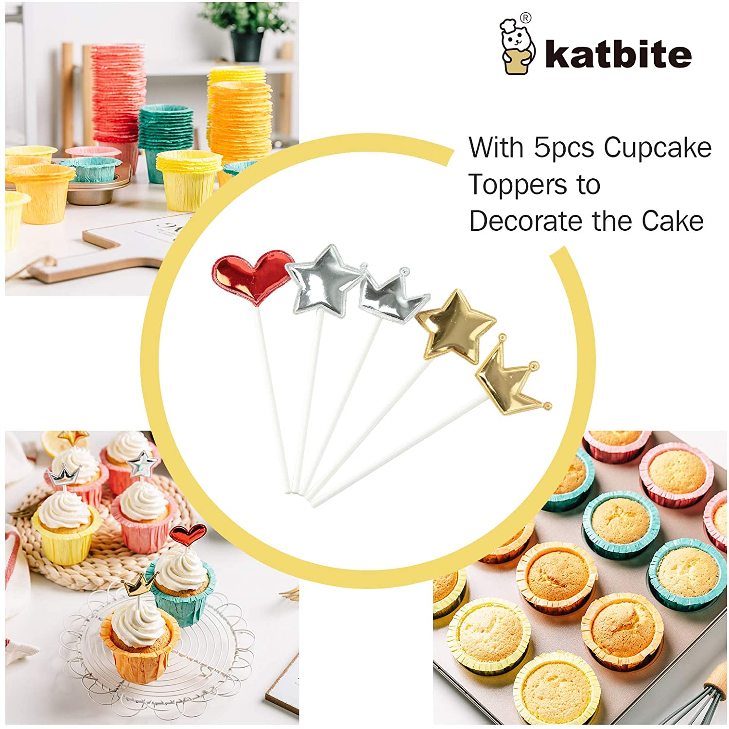 Katbite Tulip Cupcake Liners 200pcs, Muffin Liners Baking Cups, Cupcake Wrapper for Party, Wedding, Birthday, Colourful Cupcake Liners Standard Size