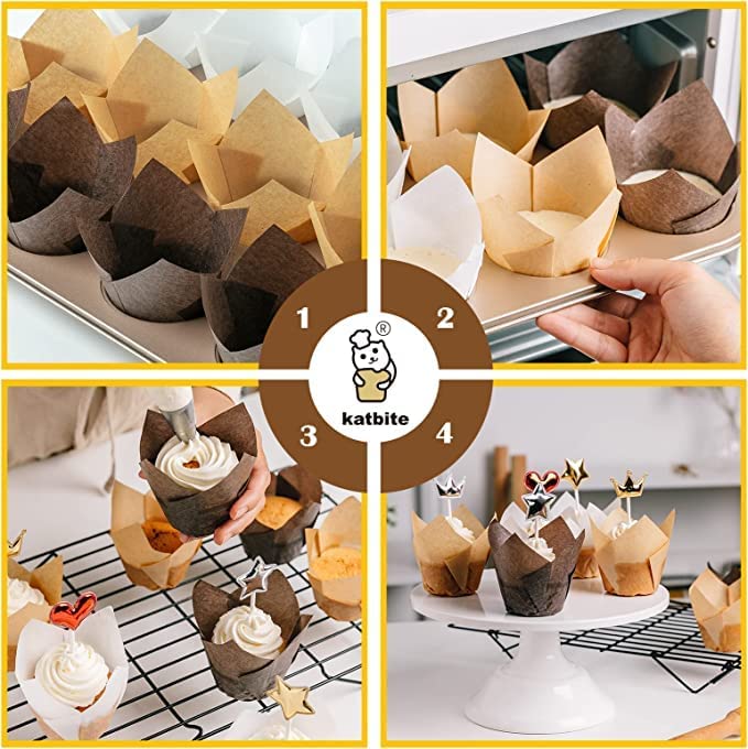 Katbite Tulip Cupcake Liners 200pcs, Muffin Liners Baking Cups, Cupcake Wrapper for Party, Wedding, Birthday, Colourful Cupcake Liners Standard Size