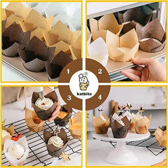 Katbite Tulip Cupcake Liners 200PCS, Muffin Baking Cupcake Liners Holders, Baking Cups, Cupcake Wrapper for Party, Wedding, Birthday(White)