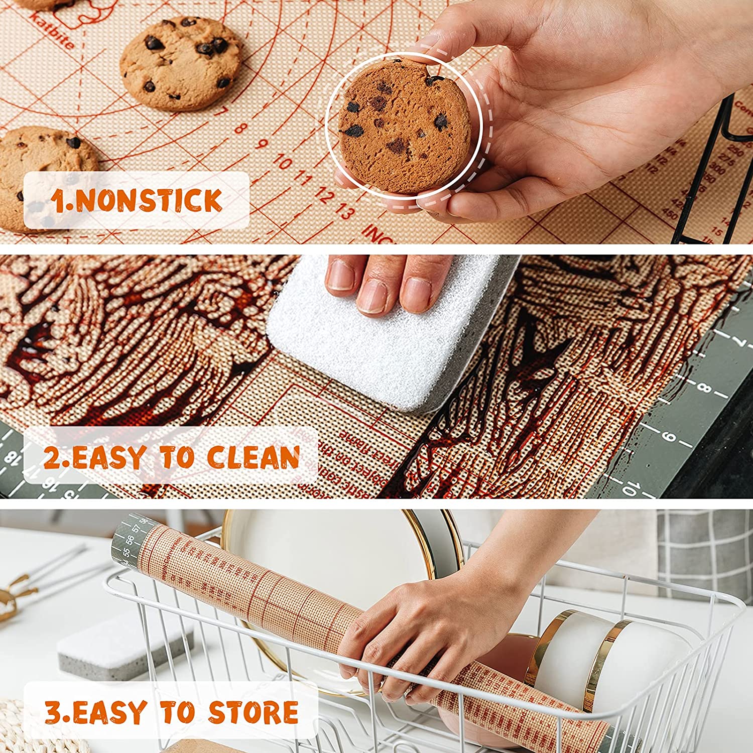 Silicone Baking Mat Cookie Sheet Set of 3 Non-Stick Baking Sheet for Oven  Pan Liner Reusable Parchment Paper Half Sheet Large Cooking Baking Supplies